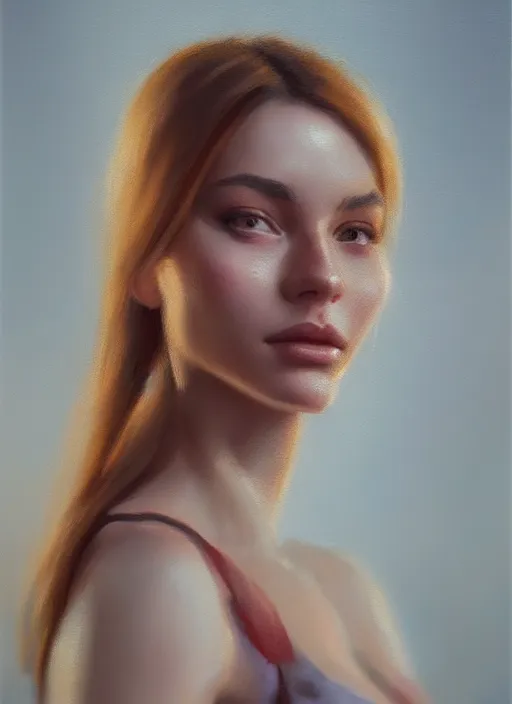 Image similar to portrait of a gorgeous young woman in the style of stefan kostic, artstation, concept art, realistic photo, sharp focus, 8k high definition, insanely detailed, intricate, elegant