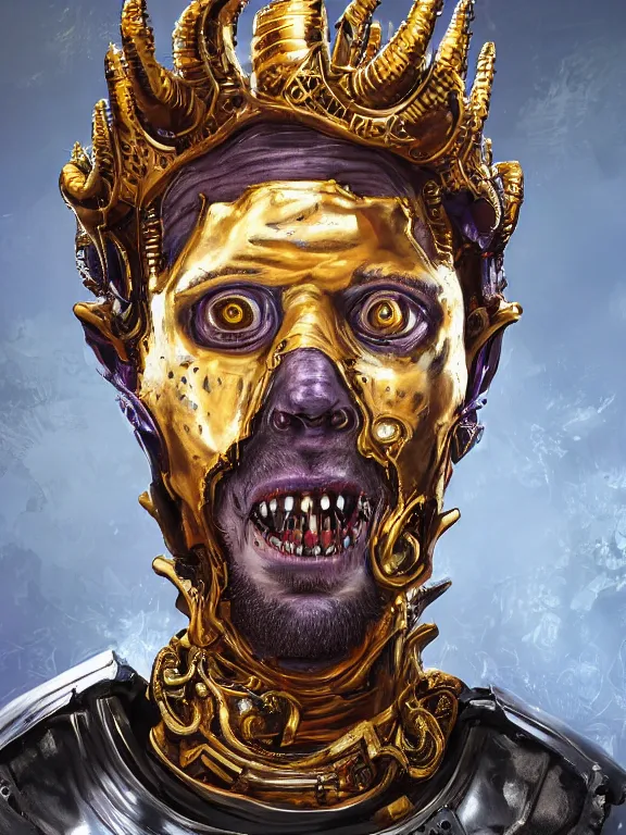 Image similar to portrait of Sam Hyde, sigma male, 8k ultra realistic undead eldritch horror corrupted king, astronaut , ornate gold crown , detailed intricate ornate armour,decaying, cybernetic, full of colour, cinematic lighting, battered, trending on artstation, 4k, hyperrealistic, focused, extreme details,unreal engine 5, cinematic, masterpiece, art by ayami kojima, giger
