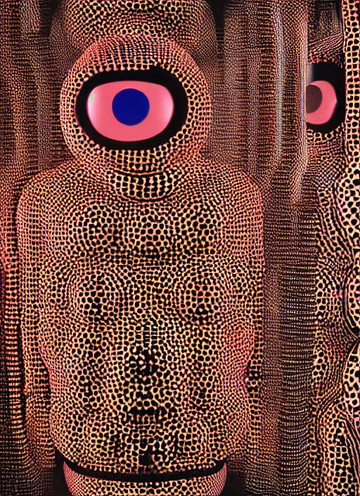 Image similar to a portrait photograph of a robot head designed by yayoi kusama, 3 5 mm, color film camera, dezeen, architecture