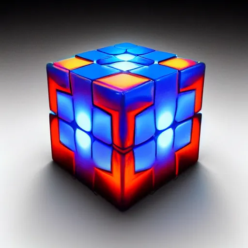 Image similar to glowing magic cube. hyper real, trending on artstation