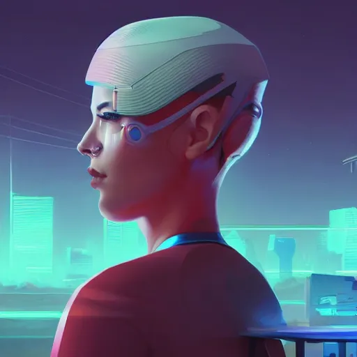 Prompt: A stunning profile of a symmetrical cyberpunk girl, by Simon Stalenhag, Trending on Artstation, 8K