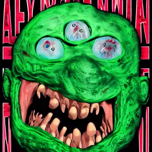 Image similar to a movie poster for the live action horror movie nostril snot angry monster invaders from pimple face. photograph collage horror poster.