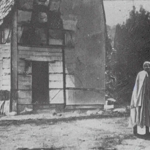 Image similar to scary unproportionally tall ghost creature in the middle of a village, 1900s picture