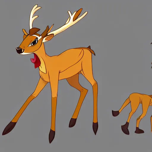 Image similar to an anthropomorphic deer, fursona!!!!! by don bluth, by kawacy, trending on artstation, full body