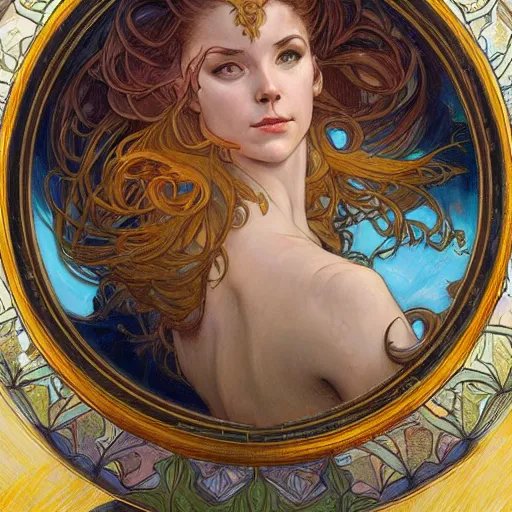 Prompt: a painting in the style of donato giancola, and in the style of charlie bowater, and in the style of alphonse mucha. smooth, sharp focus, semi - realism, symmetry.