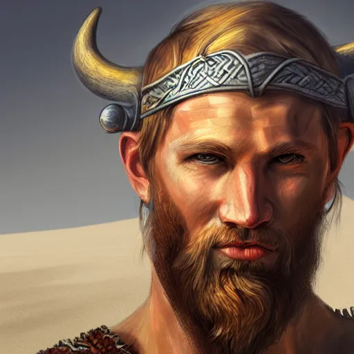 Prompt: portrait of a viking, male standing on the beach facing camera, epic fantasy, detailed, intricate, digital painting, concept art, realistic, smooth, focus, rim light