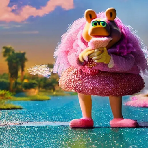 Prompt: Miss Piggy crossing the Nile