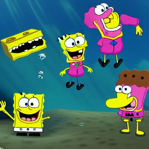 Prompt: spongebob squarepants high on weed