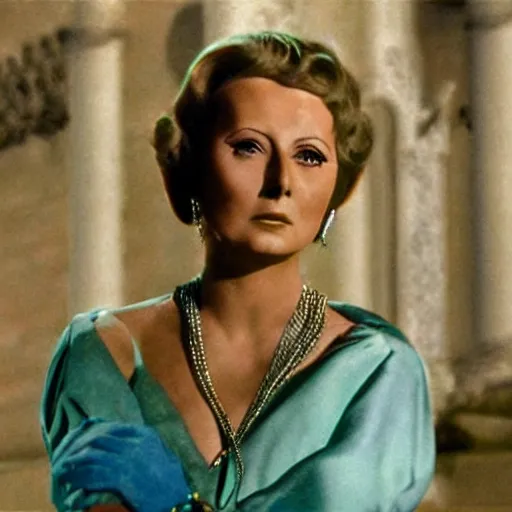 Prompt: Cinematic technicolor still of Greta Garbo as Tosca near the Castel San Angelo in the 1959 film by George Cukor