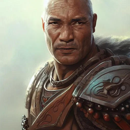 Image similar to warrior, temuera morrison, D&D, fantasy, portrait, highly detailed, digital painting, trending on artstation, concept art, sharp focus, illustration, art by artgerm and greg rutkowski and magali villeneuve