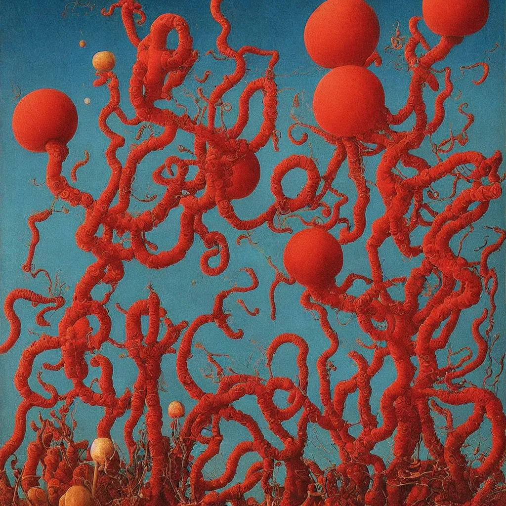 Prompt: a single colorful! ( lovecraftian ) crimson fungus tower white! clear empty sky, a high contrast!! ultradetailed photorealistic painting by jan van eyck, audubon, rene magritte, agnes pelton, max ernst, walton ford, andreas achenbach, ernst haeckel, hard lighting, masterpiece