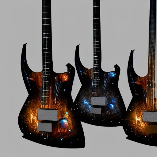 Prompt: cyberpunk guitars designed by rolls royce, stylized, octane render,