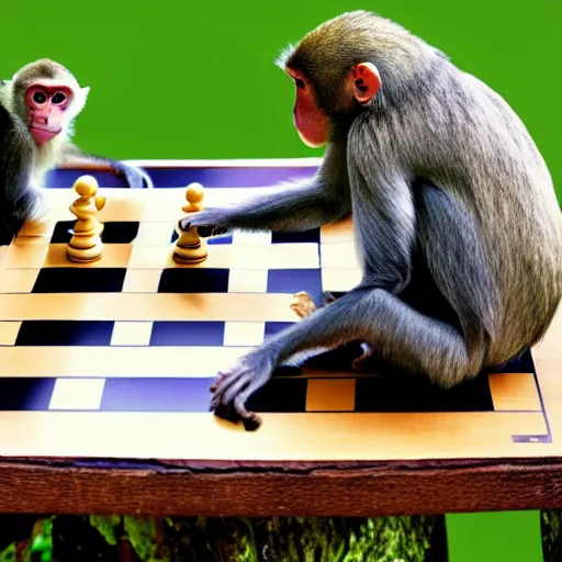 Prompt: monkeys playing chess
