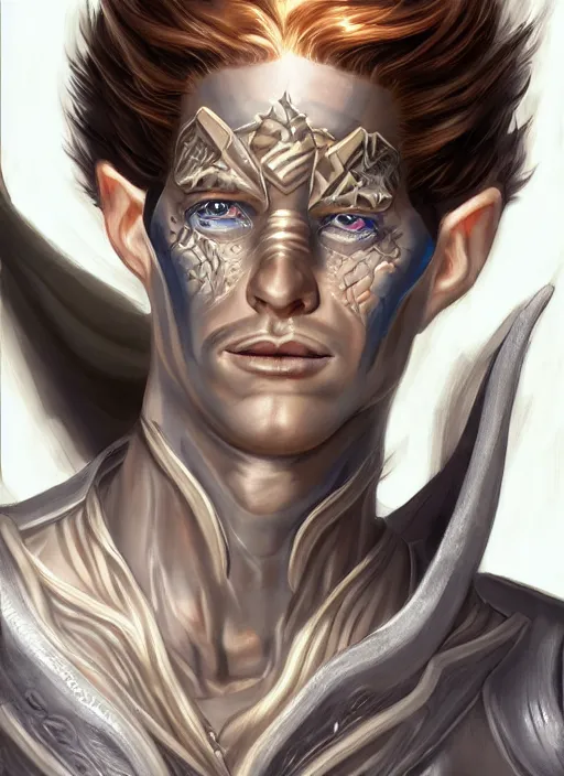 Image similar to a higly detailed airbrush full body shot and face portrait painting of a fantasy male character, pathfinder, dynamic lighting, ambient lighting, deviantart, art by artgerm