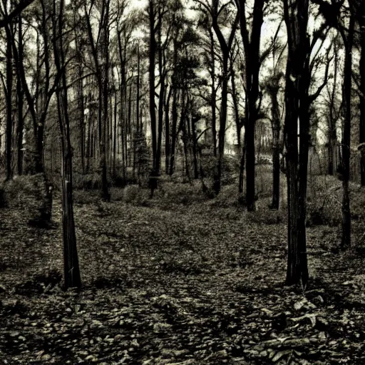 Image similar to a dark forest somewhere in usa, old forgotten photo