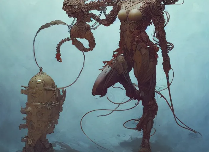 Image similar to full body shot of an ancient warrior by james jean, jakub rebelka, tran nguyen, peter mohrbacher, yoann lossel, wadim kashin