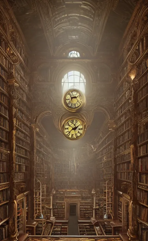 Prompt: a beautiful hyper realistic detailed matte painting of the interior of a velvet - covered library containing a grandfather clock with an interdimensional portal, dramatic lighting, dynamic lighting, cinematic lighting, golden hour, by beeple and dan mumford and andreas rocha, unreal engine, featured on artstation, ultrawide angle, f 8, polarizer filter