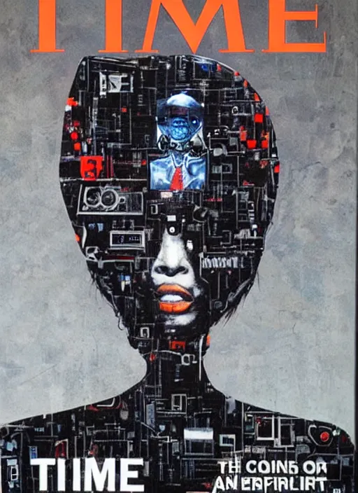 Prompt: TIME magazine cover, the coming AI singularity, by Chevrier, analog