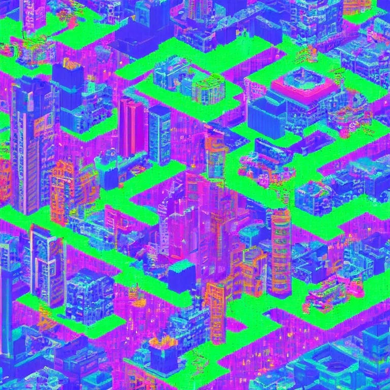 Prompt: vaporwave city, # pixelart