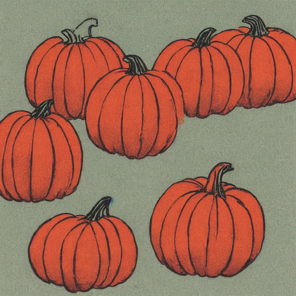 Image similar to vintage risograph of pumpkin, simple