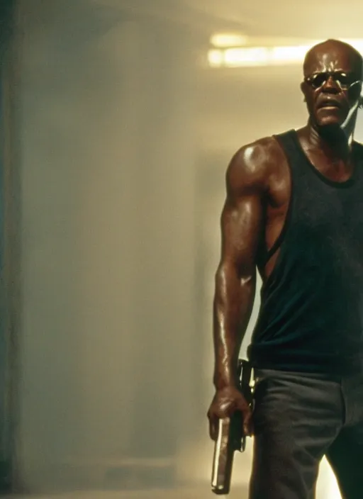 Image similar to film still of Samuel L Jackson as John McClane in Die Hard, 4k