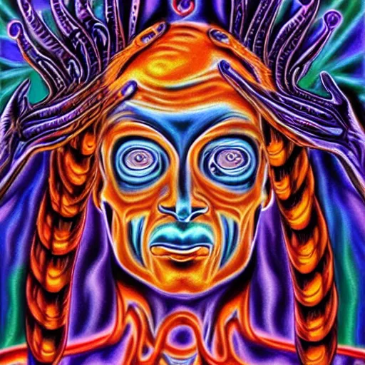 Image similar to Sneeze in the art style of Alex Grey,