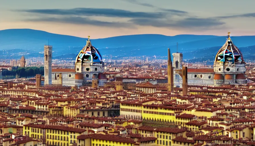 Image similar to Skyline of the city of Florence, Italy, golden hour, UHD, 4k, photorealism, panorama