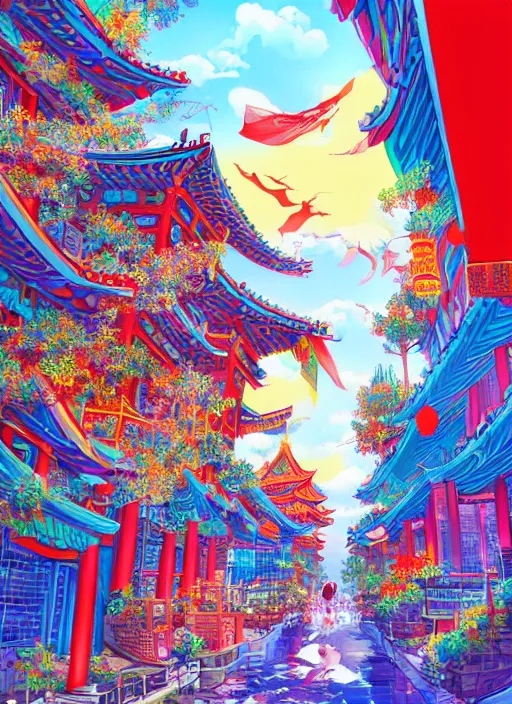 Prompt: a beautiful paint of beijing, colorful anime, illustration, trending on deviantart