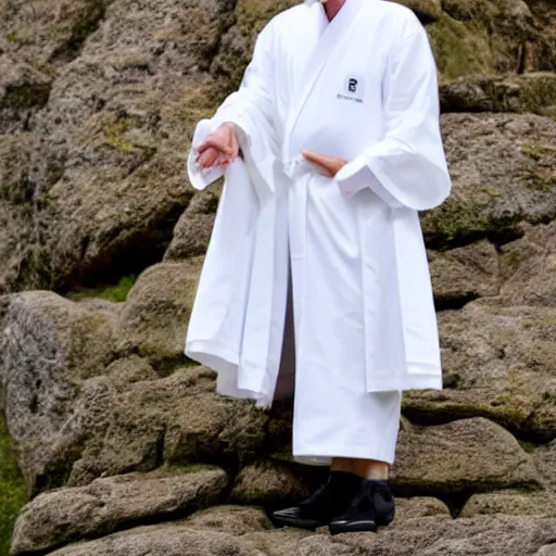 Image similar to anthropomorphic egg benedict wearing white robes