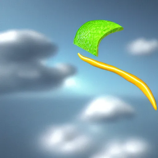 Image similar to 2 0 0 0 render of a sliced lime falling in heaven, clouds, uncanny, sleepy