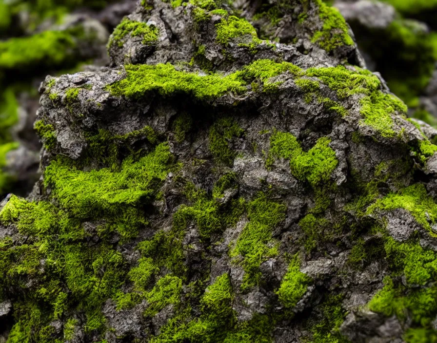 Prompt: jagged rocks, moss, lichen, cave, 4k, photoreal, dof