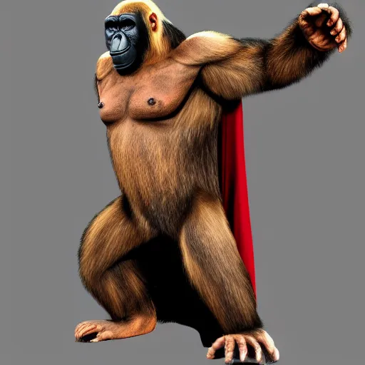 Prompt: fury art, an anthro ape wearing a large cape, 3 d, 8 k, extremely detailed, furaffinity, artstation, award winning, sharp focus, illustration