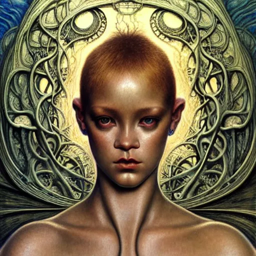 Image similar to detailed realistic beautiful young medieval alien robot rihanna face portrait by jean delville, gustave dore and marco mazzoni, art nouveau, symbolist, visionary, gothic, pre - raphaelite. horizontal symmetry by zdzisław beksinski, iris van herpen, raymond swanland and alphonse mucha. highly detailed, hyper - real, beautiful, fractal baroque