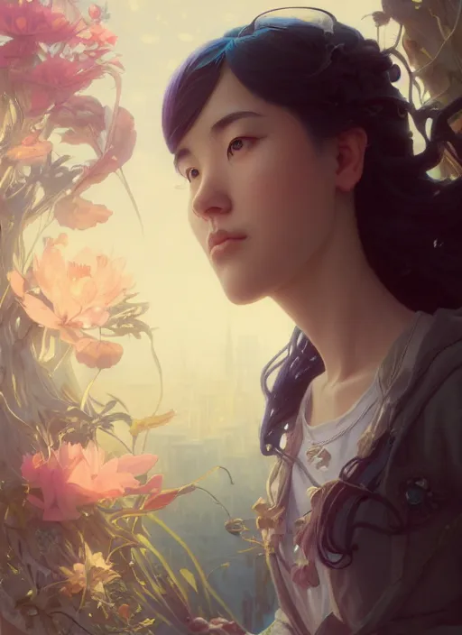 Image similar to highly detailed portrait of calliope mori, stephen bliss, unreal engine, greg rutkowski, loish, rhads, ferdinand knab, makoto shinkai and lois van baarle, ilya kuvshinov, rossdraws, tom bagshaw, alphonse mucha, global illumination, radiant light, detailed and intricate environment