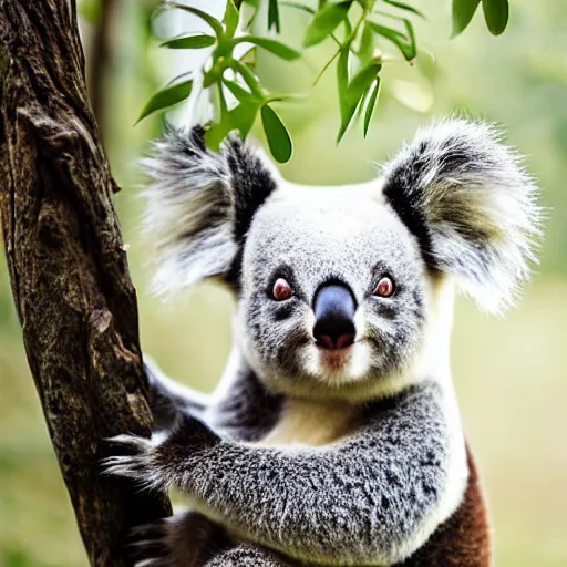 Image similar to a poala. a mix between a koala and a panda. cute photograph. f / 1 6, 3 5 mm, award - winning photography, soft lighting