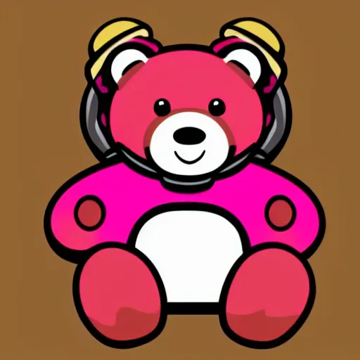 Image similar to a cute pink cuddly bear wearing headphones vector logo