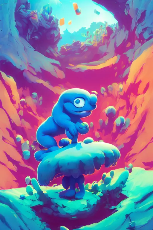 Image similar to smurf ghost creature animal sushi cristal very big eye roots cactus elemental flush of force nature micro world fluo fishscale, behance hd by jesper ejsing, by rhads, makoto shinkai and lois van baarle, ilya kuvshinov, rossdraws radiating a glowing aura global illumination ray tracing hdr