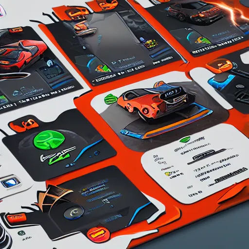 Image similar to car engine, car parts concept, card, comic page, realistic fortnite, ui card