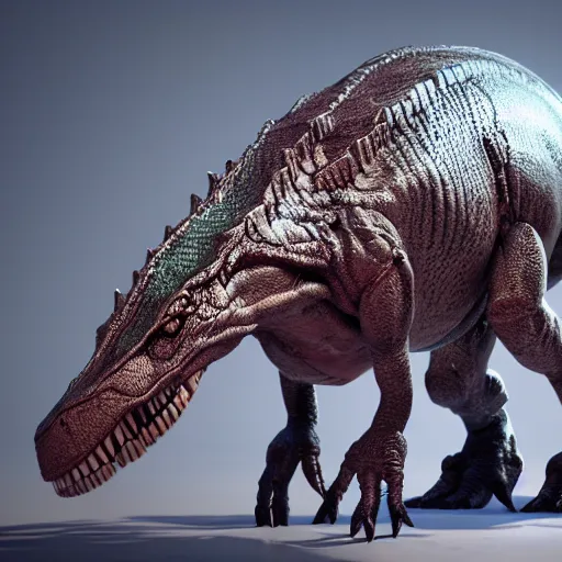 Image similar to an illustration of an alien fused with a t-rex, octane render, 3D, 8k, very detailed