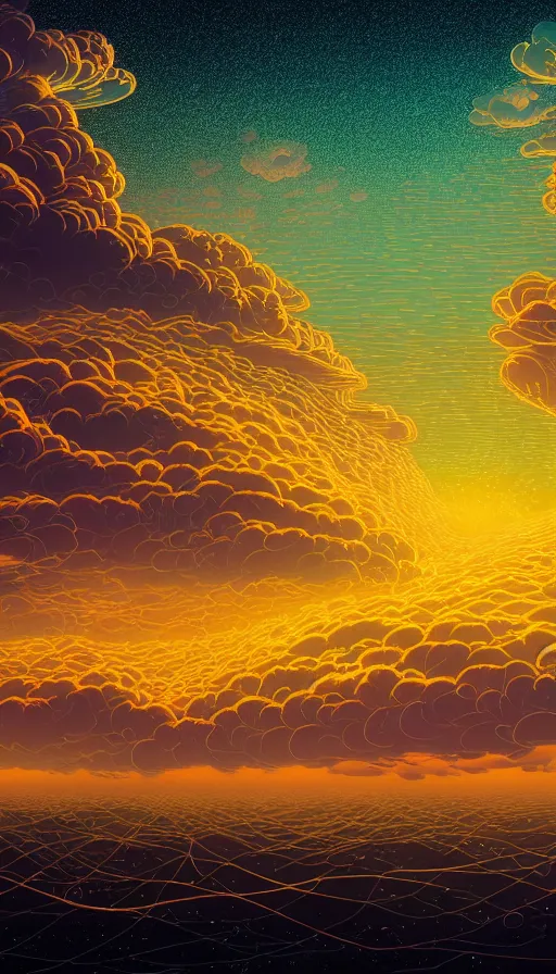 Prompt: thousands of little luminous jellyfishes floating on cosmic cloudscape at sunset, futurism, dan mumford, victo ngai, kilian eng, da vinci, josan gonzalez