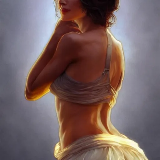 Prompt: megan batoon, dancing, lifelike, portrait, highly detailed, digital painting, artstation, concept art, sharp focus, illustration, cinematic lighting, art by artgerm and greg rutkowski and alphonse mucha