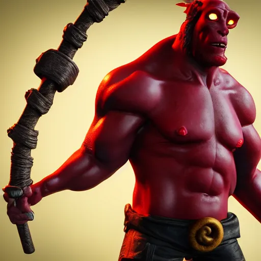 Image similar to realistic full size hellboy with a body made of twisted twizzler candy, render, fantasy art, unreal engine, 8 k