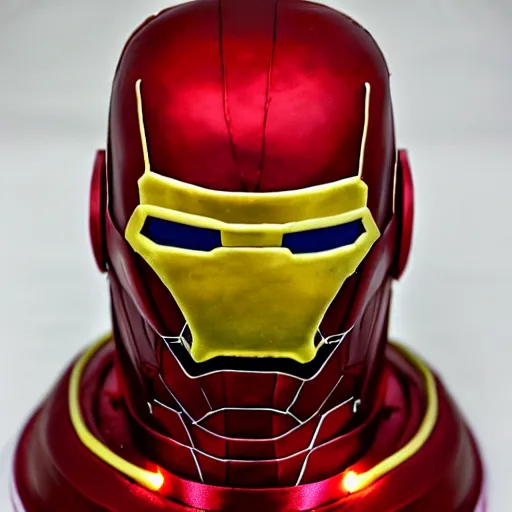 Prompt: A cake that is made into iron man