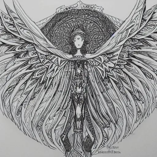 Image similar to a micron pen drawing of a seraphim, intricate