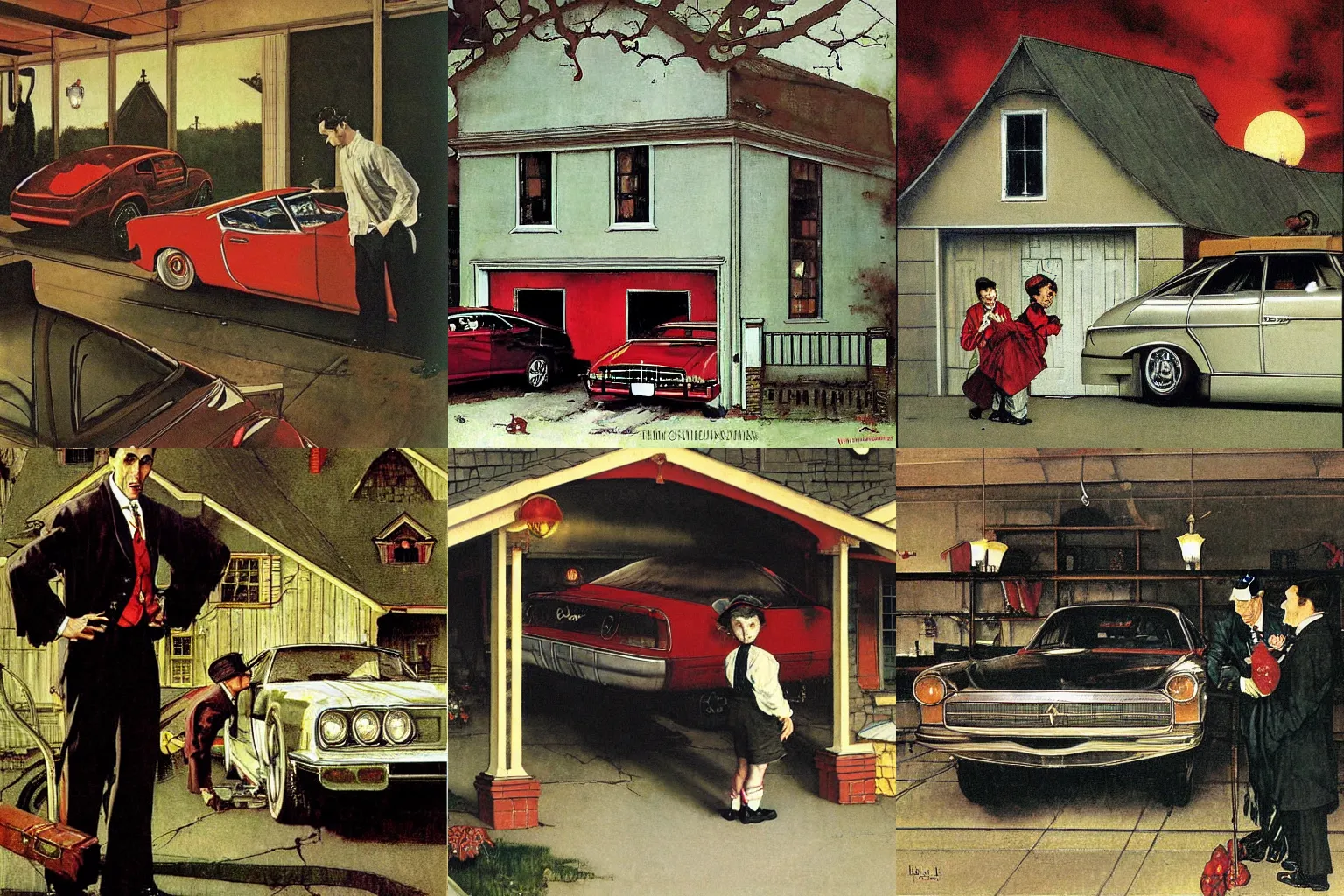 Prompt: dracula's two car garage by norman rockwell