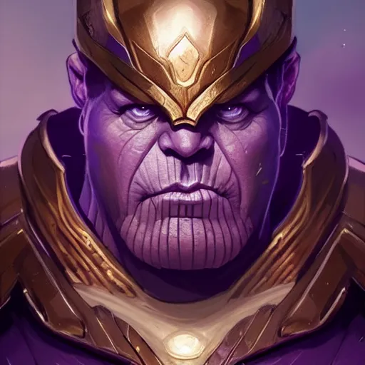 Image similar to thanos, d & d, fantasy, intricate, elegant, highly detailed, digital painting, artstation, concept art, matte, sharp focus, illustration, hearthstone, art by artgerm and greg rutkowski and alphonse mucha