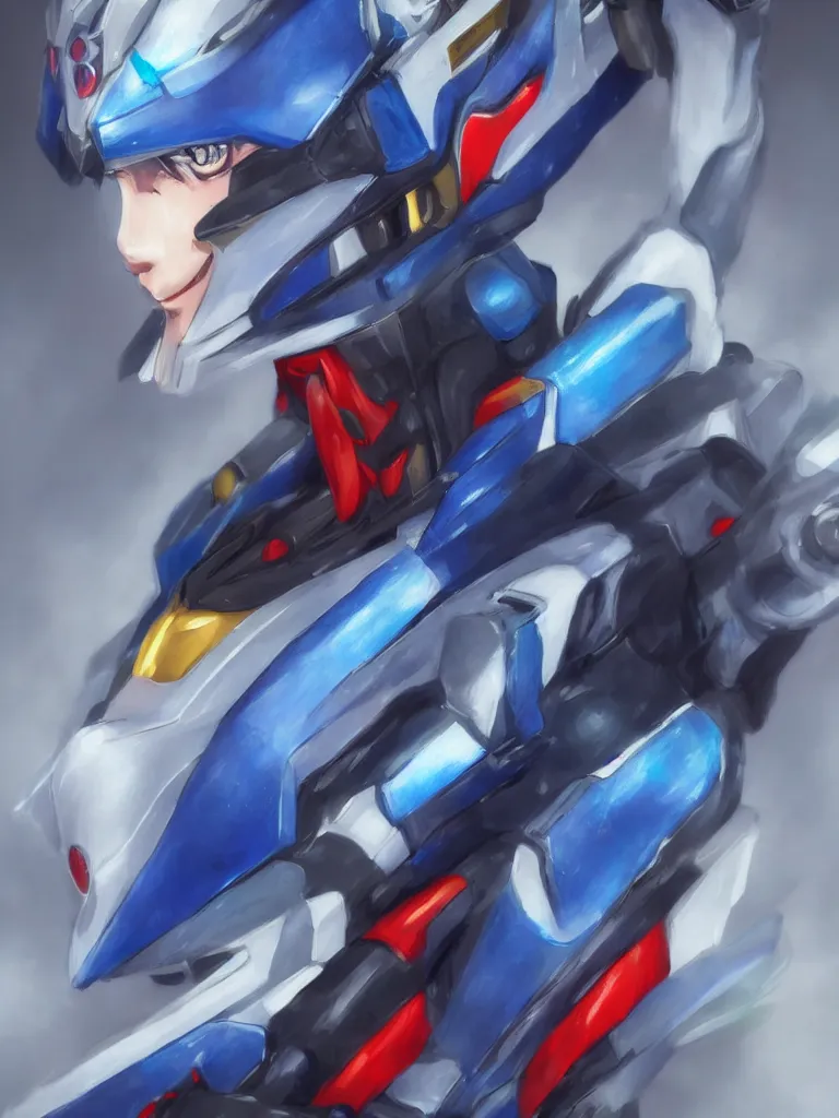 Image similar to A realistic anime portrait of a man in a Gundam suit with glowing blue, digital painting, by Stanley Artgerm Lau, Sakimichan, WLOP and Rossdraws, digtial painting, trending on ArtStation, SFW version