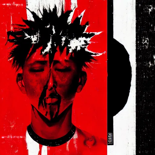 Image similar to random japanese words in the red and black color as scarlxrd album cover