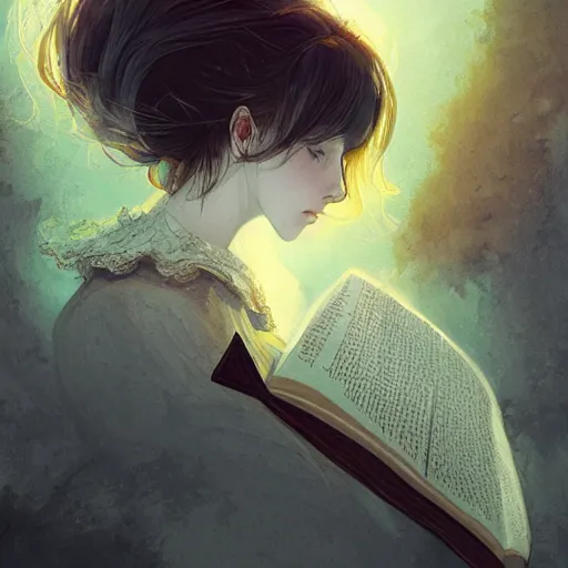 Image similar to a girl reading a book, hair flowing down, color page, 4 k, tone mapping, akihiko yoshida, james jean, andrei riabovitchev, marc _ simonetti, yoshitaka amano, digital illustration