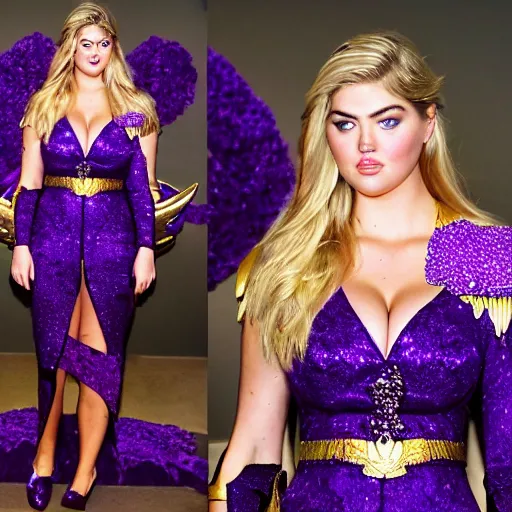 Prompt: full body photo of kate upton as a warrior with amethyst encrusted armour